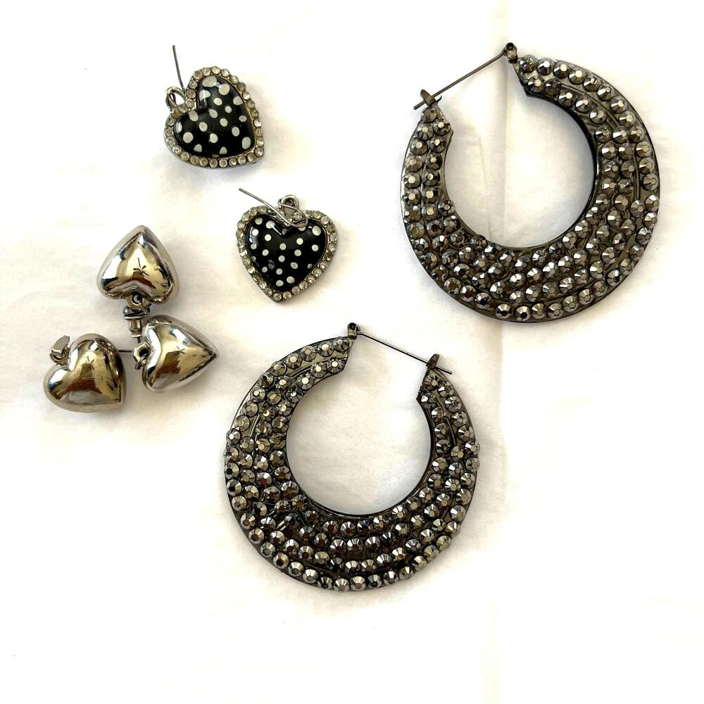 Hearts and Hoops Bundle 3 Pairs Earrings and 1 Pendant Y2K